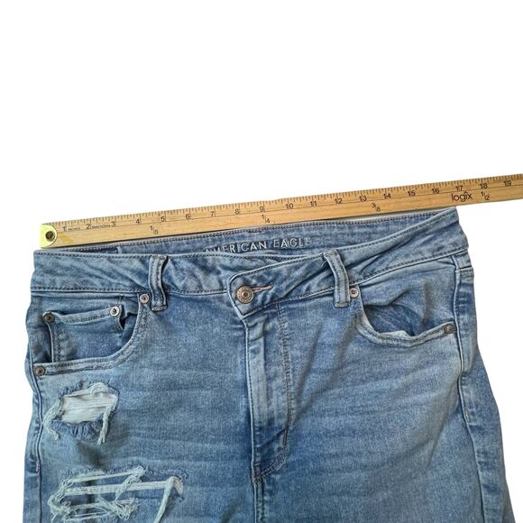 American Eagle Super Hi-Rise Flare Jeans Women 14 Distressed Next Level Stretch - Picture 7 of 15